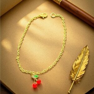 Hand Crafted Gold-tone Bracelet with Red Cherry Charms